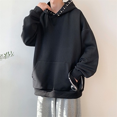 藏蓝色广东中山卫衣男款秋冬纽扣连帽衫美式复古500g重磅运动外套，男装卫衣，星座302B-1