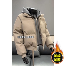现货高品质重磅工艺美式高街假两件PU皮棉衣男女加厚棉服外套，男装棉衣，电商A443