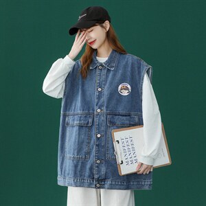 ！2022春季新品韩版宽松牛仔马甲情侣外套背心  NK06 P55控78图片