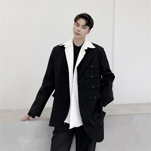 新款不规则多口袋解构休闲男西服不对称宽松外套A345-162-P125图片