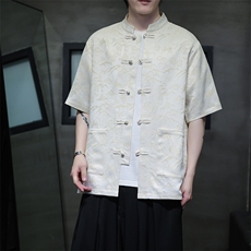 现货~特殊面料！风夏季新款宽松大码短袖衬衫A021-CS7098-P70，男装T恤，电商A021
