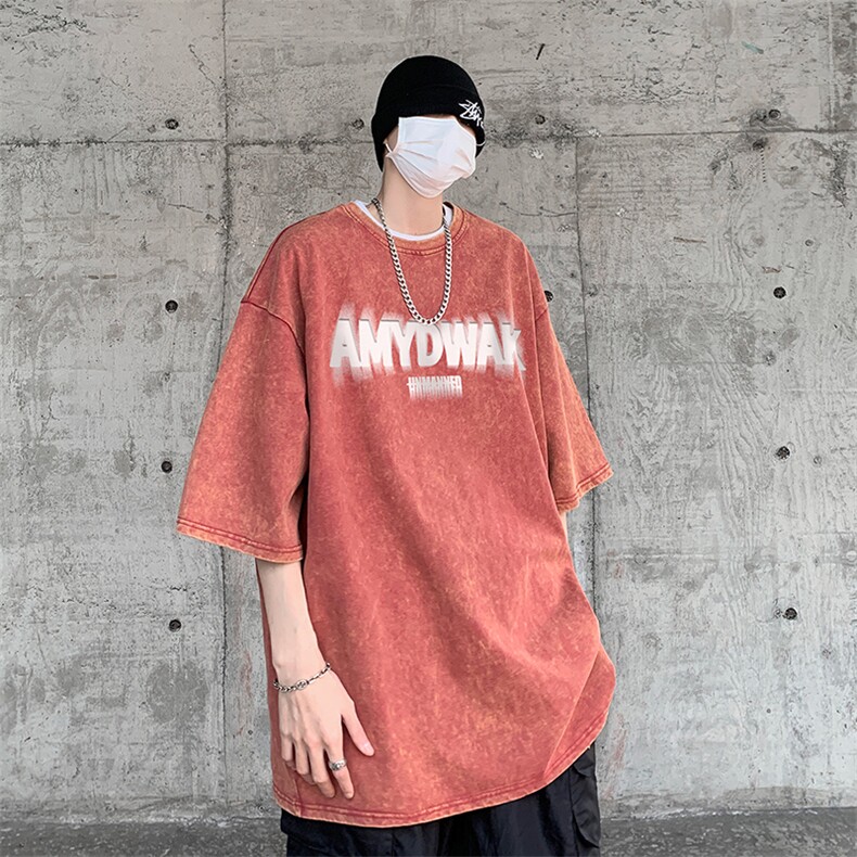 B239-X1022-P38美式字母做旧水洗短袖落肩袖短袖T恤男,男装T恤,星座514-2(原B239)