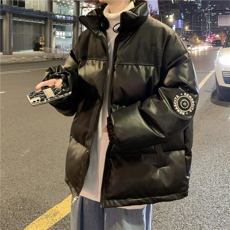 PU皮棉服冬季宽松港风棉衣立领冬装棉袄PM01-P115限158抖音控178,男装棉衣,电商B370