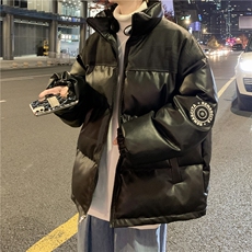 PU皮棉服冬季宽松港风棉衣立领冬装棉袄PM01-P115限158抖音控178，男装棉衣，电商B370