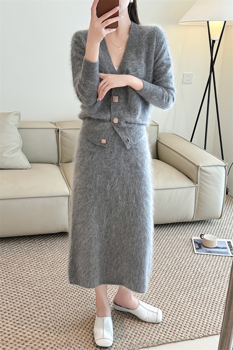 针织半身裙女秋冬2025年新款韩版纯色高腰包臀裙,女装半身裙,仟禧羊绒