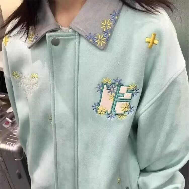wx101-P70刺绣棒球服撞色上衣百搭春秋季学院风男女情侣拼接,女装职业装,电商B323A