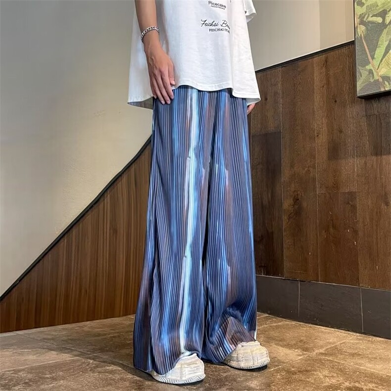 冰丝休闲裤压褶压条阔腿扎染拖地裤,男装休闲裤,星座410-7