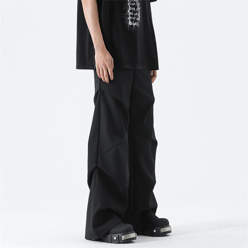 02美式设计感微喇拖地西裤褶皱垂感休闲裤男XZ211-1-K2315-P55,男装西裤,星座211-1