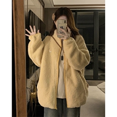 长毛绒冬季新款纯色加绒包边设计开衫拉链外套女潮CC031-80，女装短外套，星座911-3