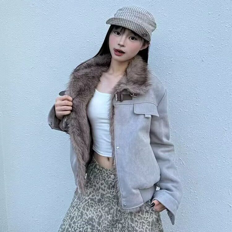 麂皮绒外套女2025年秋季新款美式复古设计感小众宽松休闲百搭上衣,女装短外套,星座506A