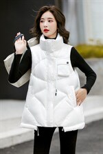 欧洲站2025秋冬新款白鸭绒立领亮面短款马甲羽绒服女马夹短外套潮，女装羽绒服，意芙