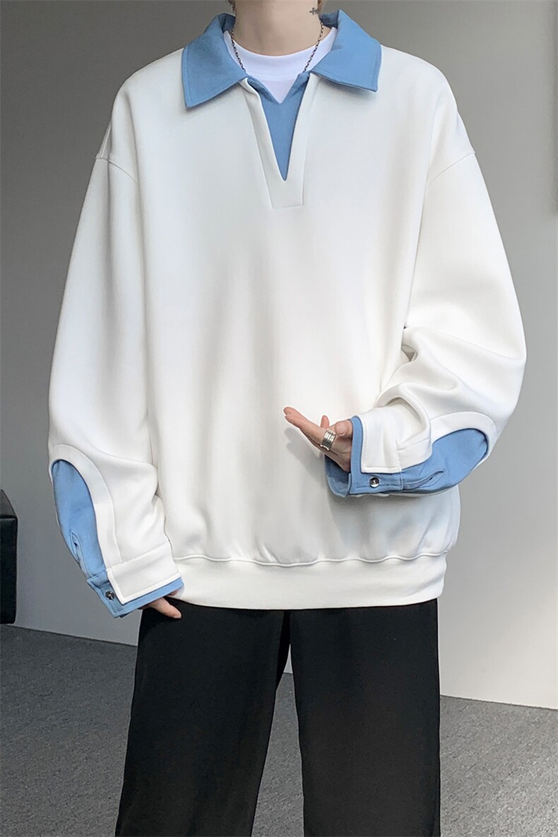 8XL-M美式拼接新款翻领高级感衬衫领运动上衣长袖卫衣男WY26P68,男装衬衫,电商D206-1