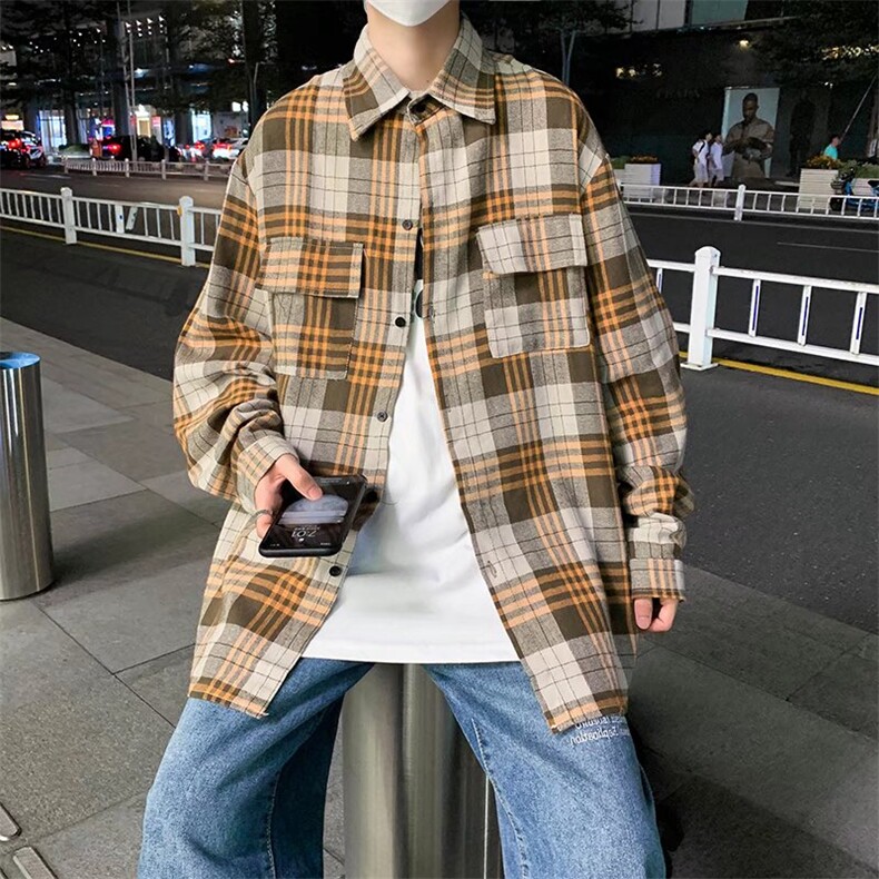 长袖格子衬衫春款男港风潮流C528P32,男装衬衫,星座1116-2