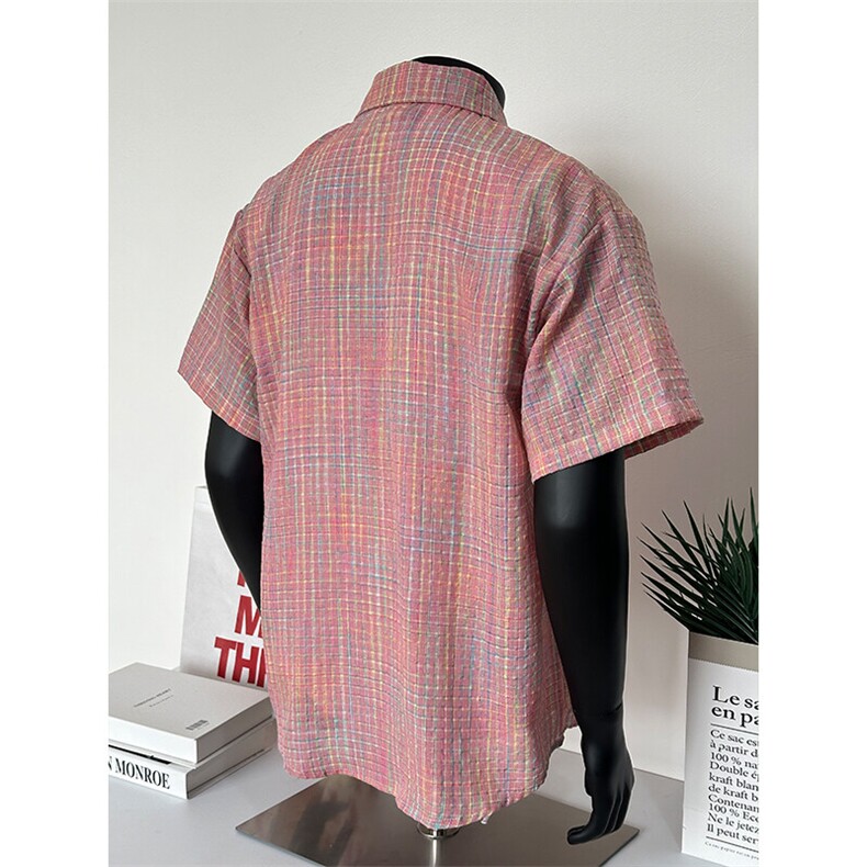 短袖衬衣男夏季新品港风宽松大码青年格子衬衫假模CS282-P35,男装衬衫,星座301C-5