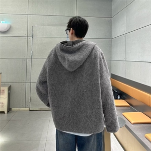 青少年美式复古拉链开衫外套男女新款2024秋冬休闲带帽针织衫8153图片