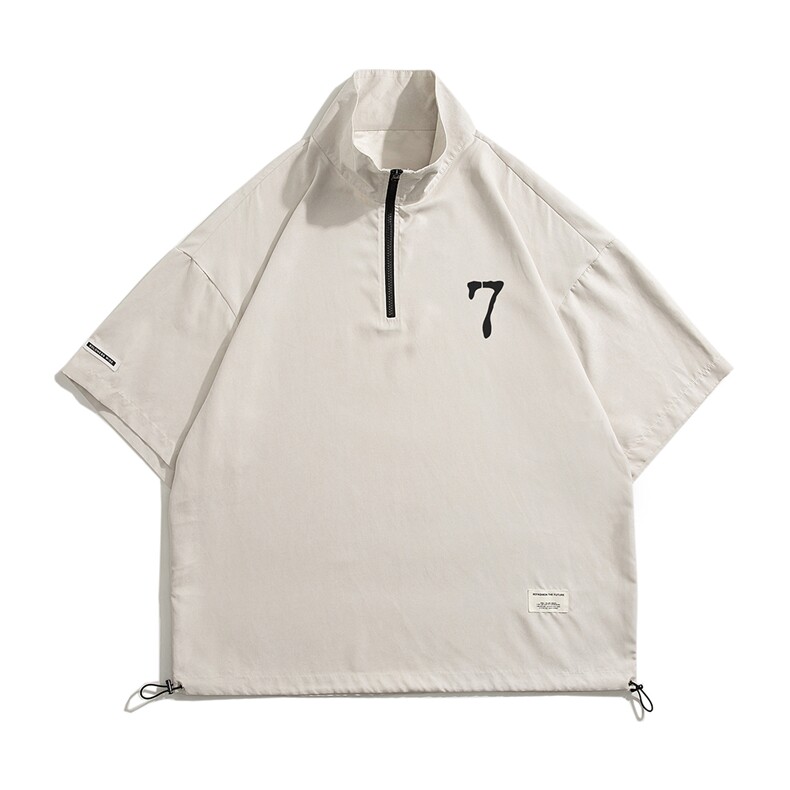 白底23新款夏季时尚百搭半拉链短袖+潮流短裤套装TZ758P65控98,男装牛仔裤,电商A247-1