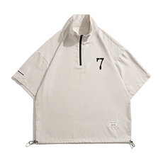 白底23新款夏季时尚百搭半拉链短袖+潮流短裤套装TZ758P65控98，男装牛仔裤，电商A247-1