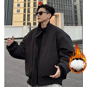 抖音得物 美式潮休闲夹克春季立领纯色复古工装加厚棉服外套AMY02图片