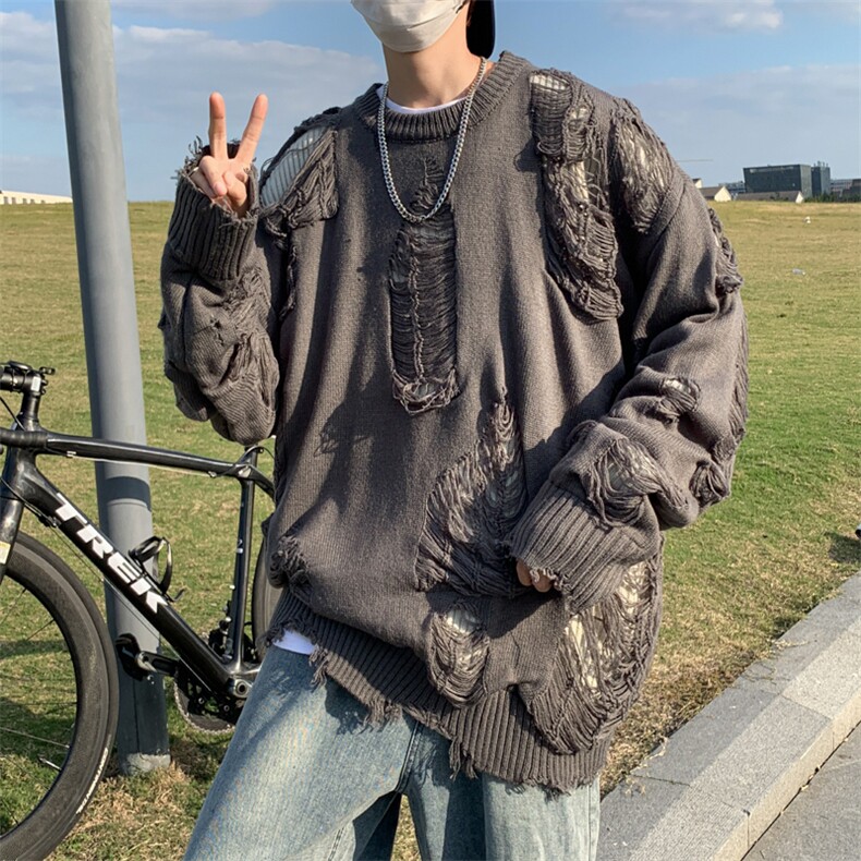 破洞毛衣男宽松潮流日系休闲开叉针织衫线衣外套外穿MY0724-P48,男装针织衫/毛衣,星座308B-1