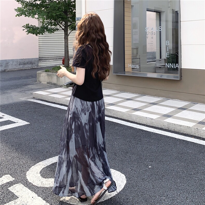 【新款】水墨画蕾丝网布面料半裙套装111-P145-K218,女装套装/套裙,2C305