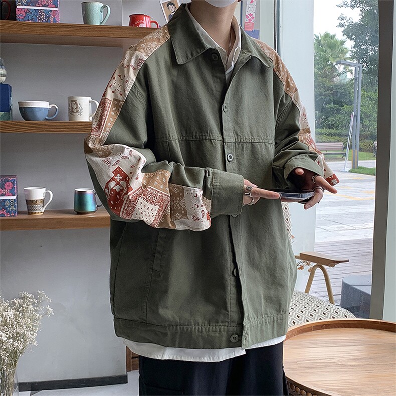 腰果花拼接牛仔外套春秋韩版潮流工装夹克潮牌复古衣服 W1587-P59图片