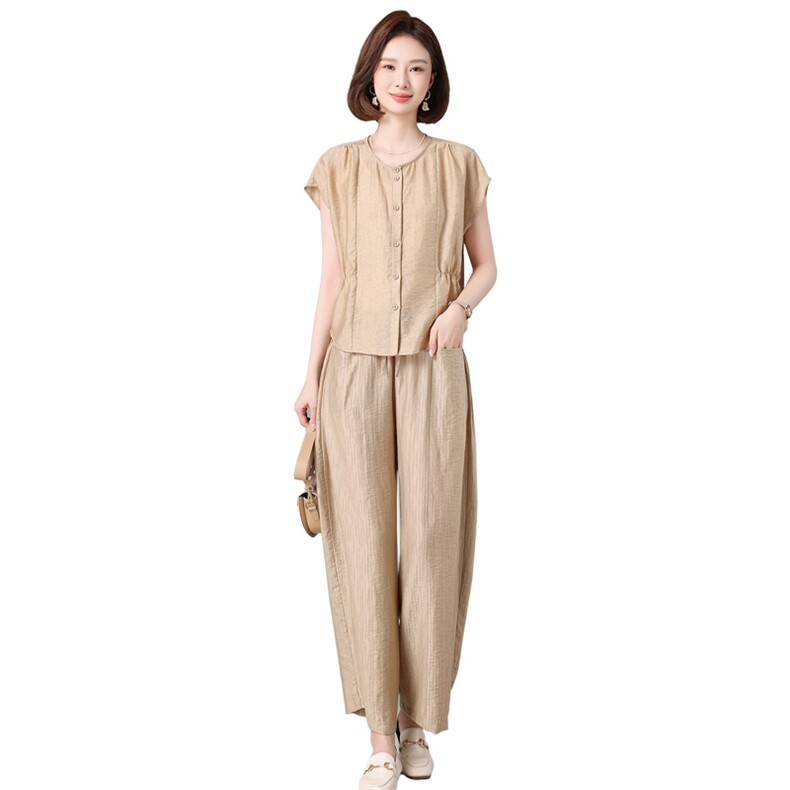 时尚套装女士2025夏季新款中年妈妈洋气减龄今年流行的天丝两件套,女装套装/套裙,深水步