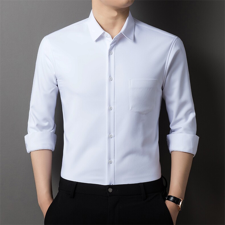 2023秋冬季新款男士翻领纯色衬衫中年商务休闲男装百搭上衣服图片