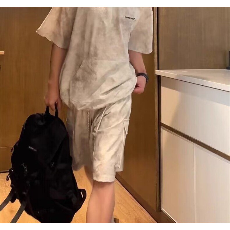 新款夏季薄款透气宽松运动套装扎染短袖工装短裤套装情侣装潮流男,男装休闲套装,四季星座505