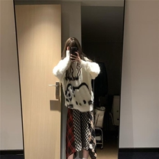 2025冬季美式慵懒毛绒小狗提花针织毛衣男女宽松保暖上衣，男装针织衫/毛衣，星座506A