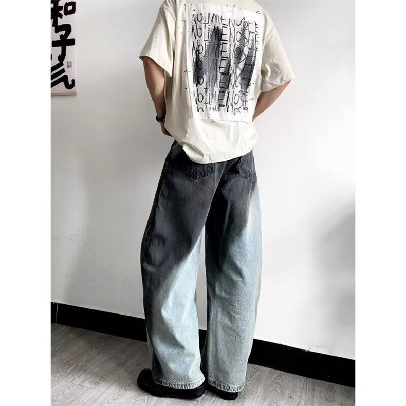 网图现货弯刀牛仔裤水洗撞色宽松阔腿潮牌直筒裤子RA702-P65,男装牛仔裤,星座1005-4