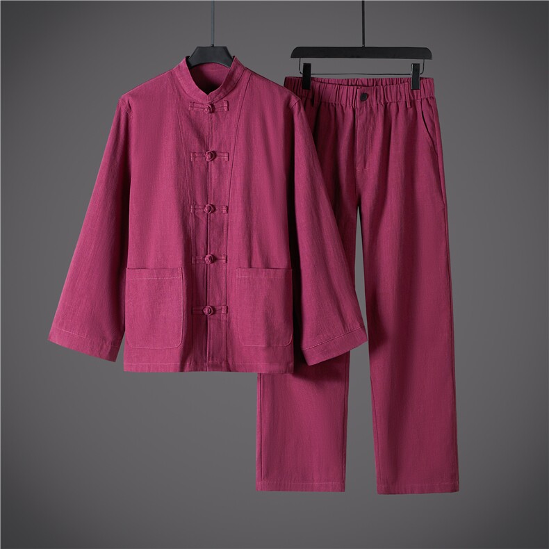 风棉麻苎麻盘扣大码男士秋季纯色长袖套装DSA008-TZ2523,男装休闲套装,电商A008