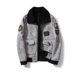 防麂皮绒机车服皮毛一体飞行服皮衣男外套保暖男士夹克F6000*P265图片