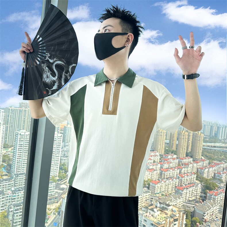 2024夏季新款拉链领口撞色拼接翻领POLO衫男短裤PL67-P58,男装Polo衫,电商A368