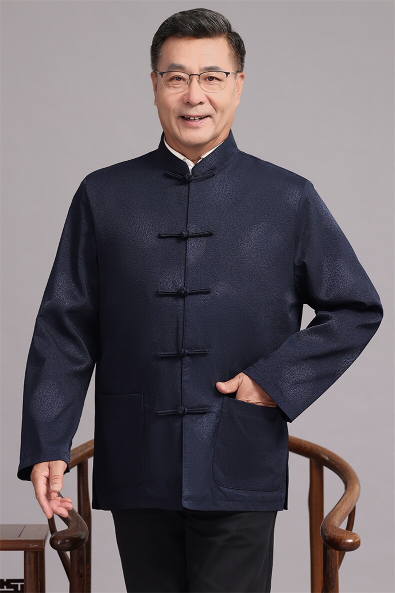 主推春款中老年风唐装外套男中式复古盘扣汉服爷爷过生日外套,男装民族服装,钱塘723