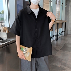 学生日系潮流纯色衬衫潮五分袖文艺气质宽松型衬衫男W3164-P25，男装衬衫，星座512-2