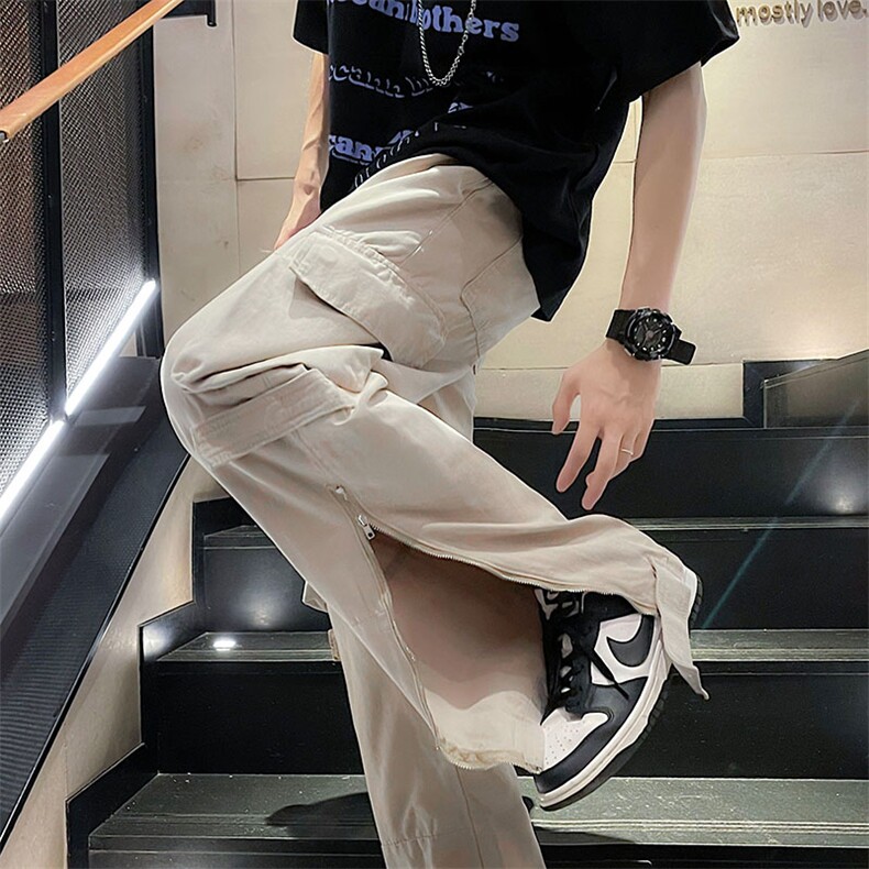 新款ins夏季高街工装裤宽松直筒裤脚拉链休闲裤男女潮K2965-p43图片
