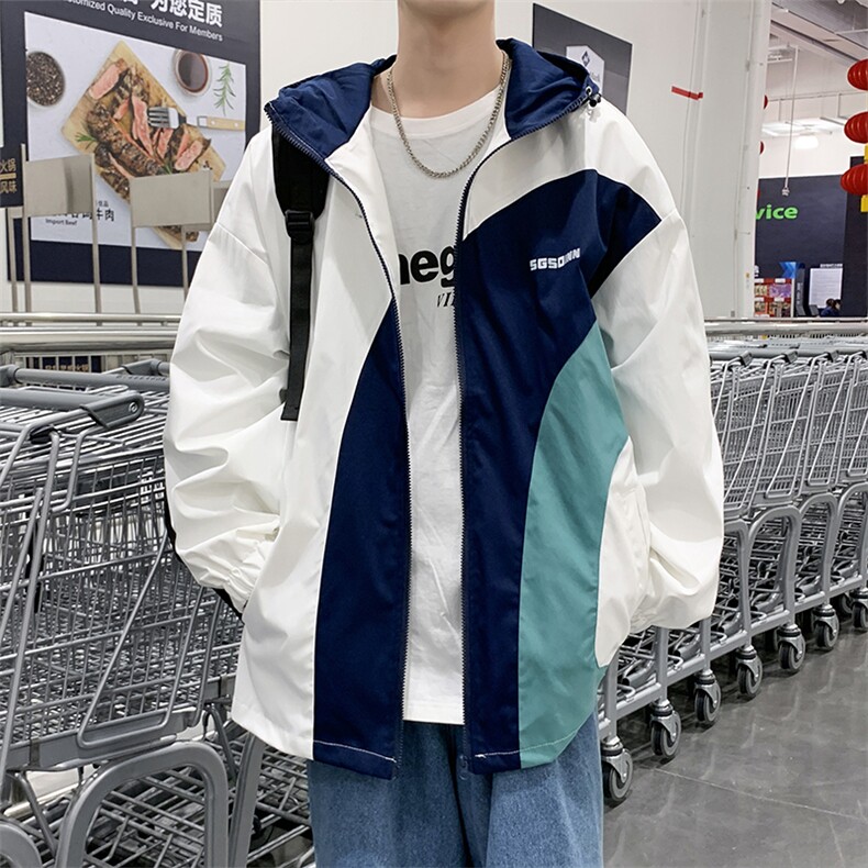 拼色运动外套春季美式复古ins潮牌宽松连帽夹克JK003-P55,男装夹克,星座308B-1