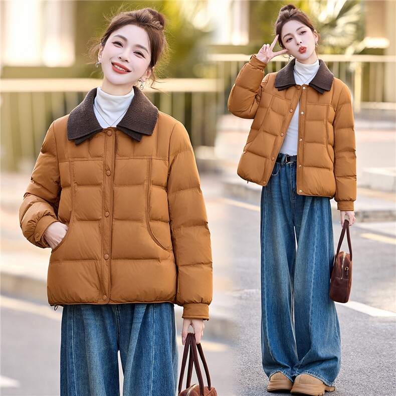 时尚短款羽绒服女2025年冬季新款气质小香风时尚翻领冬装保暖外套，女装羽绒服，拾衣