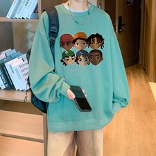 hiphop卡通卫衣男春秋宽松潮牌高街长袖t恤美式复古大码百搭上衣，男装卫衣，电商B371