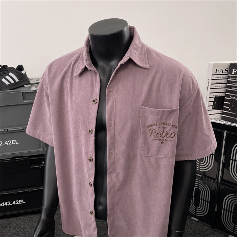 水洗衬衫短袖T恤男学院风宽松情侣百搭短袖开衫上衣C06711-P40，男装T恤，星座308B-2