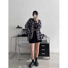 网络图现货！cleanfit高街格子衬衫设计感小众情侣衬衣R2252-P50，男装衬衫，星座1005-6