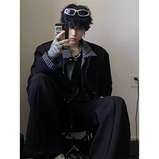春秋季新款假两件工装外套男士韩版青年ins港风夹克休闲宽松上衣，男装夹克，四季星座505