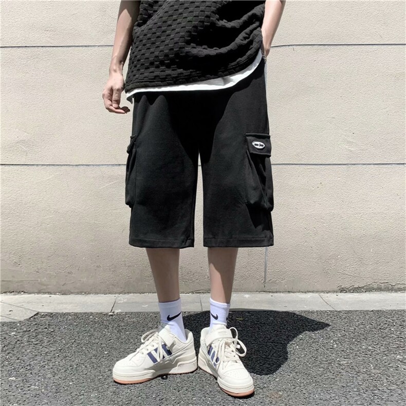 潮牌港风宽松直筒七分裤男韩版工装夏季百搭大口袋短裤D873-P30,男装休闲裤,星座1008-1