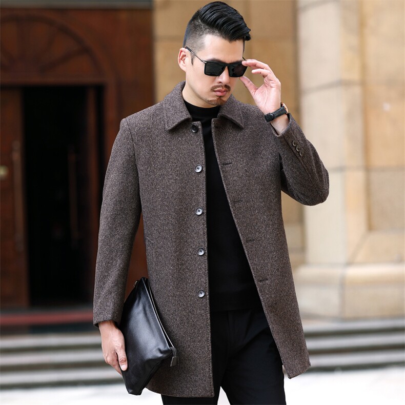 冬季新款翻领男士金铂绒商务休闲毛呢大衣中年男装厚款保暖外套，男装毛呢大衣，电商B212（原钱塘6029）