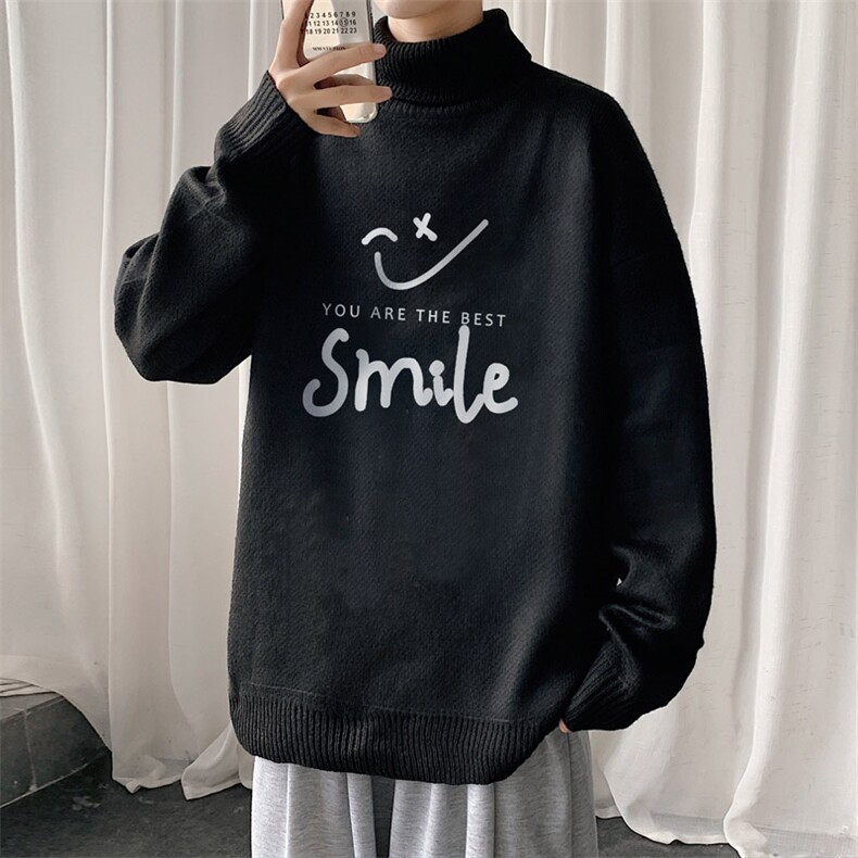 ！2023秋冬季新款男士高领毛衣高品质潮流笑脸针织衫M705P55，男装针织衫/毛衣，电商B220