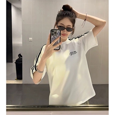 抖音得物高品质二开240克宽松纯棉美式潮牌三条杠织带短袖T恤，男装T恤，电商A486
