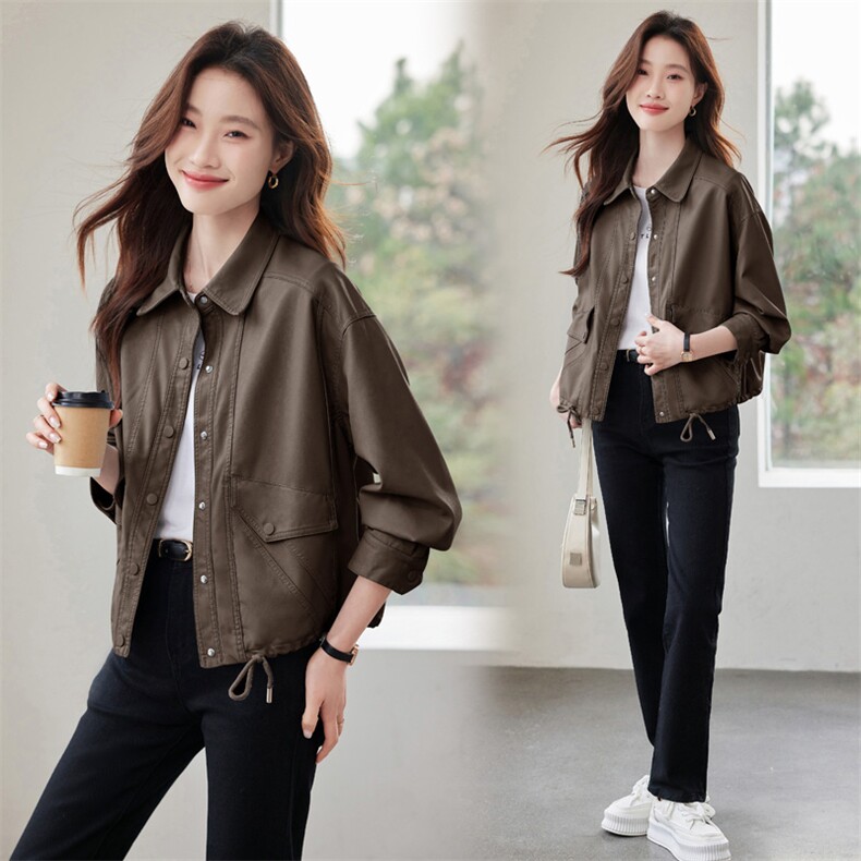 BAO夹克皮衣休闲短款外套女时尚宽松显瘦2025新款翻领pu上衣洋气，女装皮衣，跑量工厂店