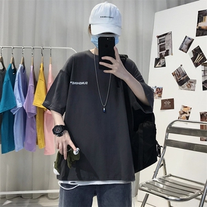 XZ115A-T06 200克纯棉男女字母印花大码S-5XL 10色T恤衫圆领半袖图片