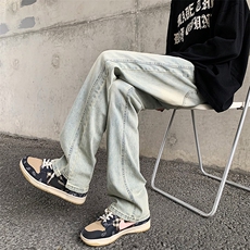高街潮牌复古黄泥染水洗做旧直筒牛仔裤男宽松长裤N011-P40，男装牛仔裤，星座308B-1