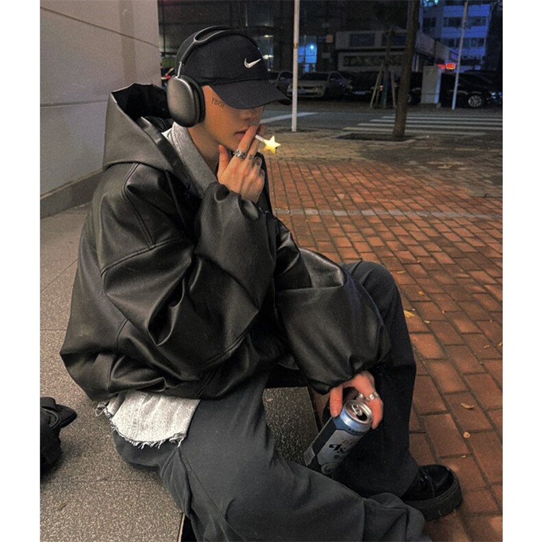 胸口刺绣logo春季常规皮夹克连帽短拉链双开皮衣J2507-P90,男装夹克,星座1213